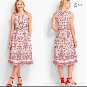 Talbots White Midi Dress with Red Paisley Print